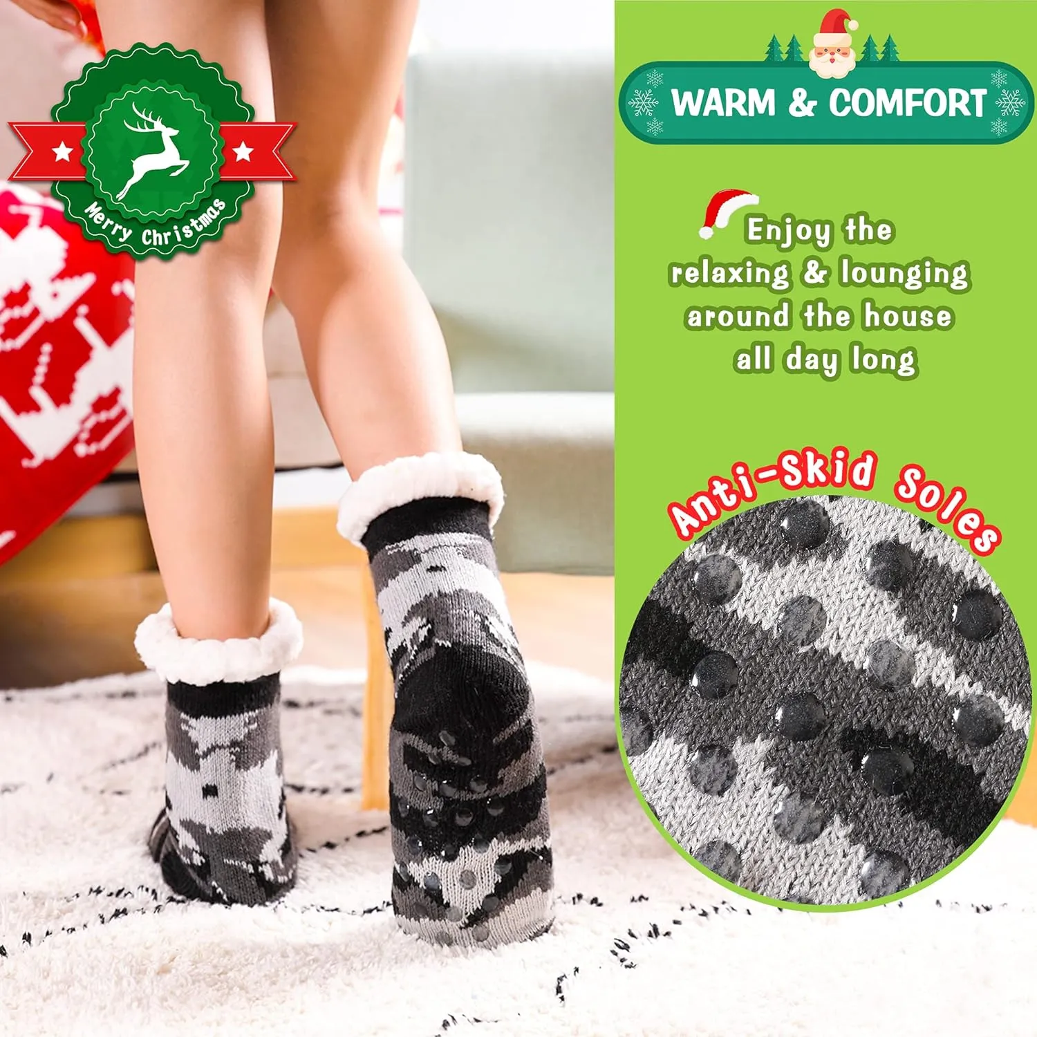 Kids Boys Girls Fuzzy Slipper Socks Soft Warm Thick Fleece lined Christmas Stockings For Child Toddler Winter Home Socks