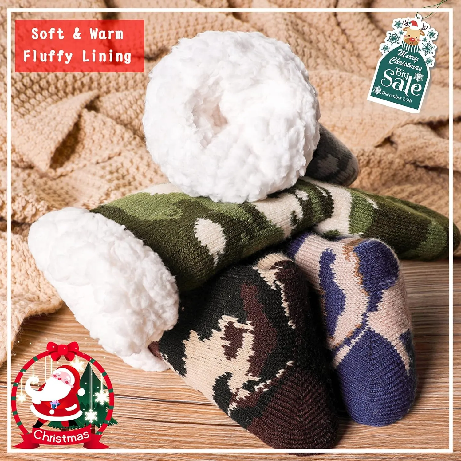 Kids Boys Girls Fuzzy Slipper Socks Soft Warm Thick Fleece lined Christmas Stockings For Child Toddler Winter Home Socks