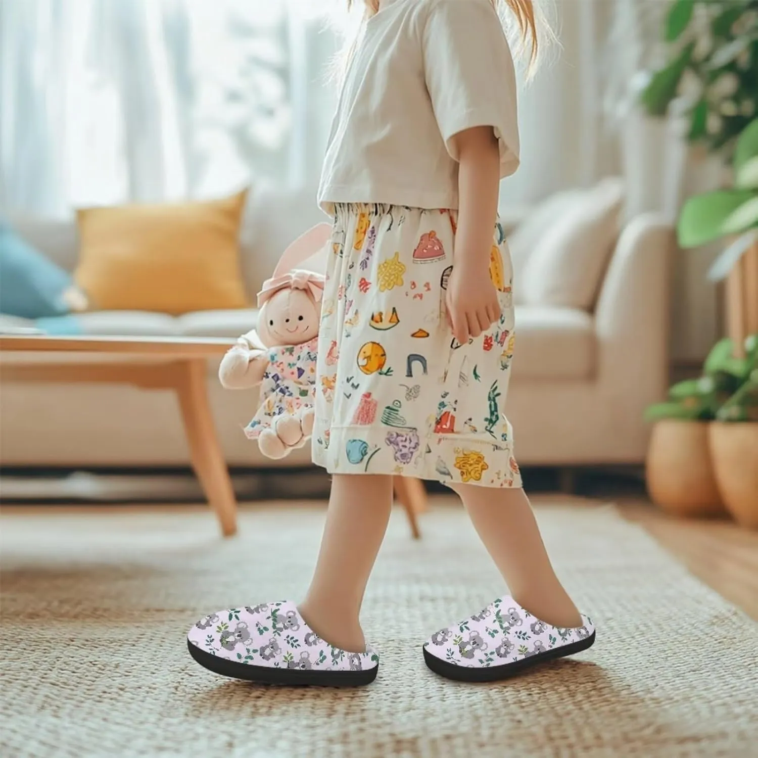 Kids Fluffy Slippers for Winter, Warm Closed Toe Home Slippers, Soft Cozy Scuff Slippers for Boys Girls