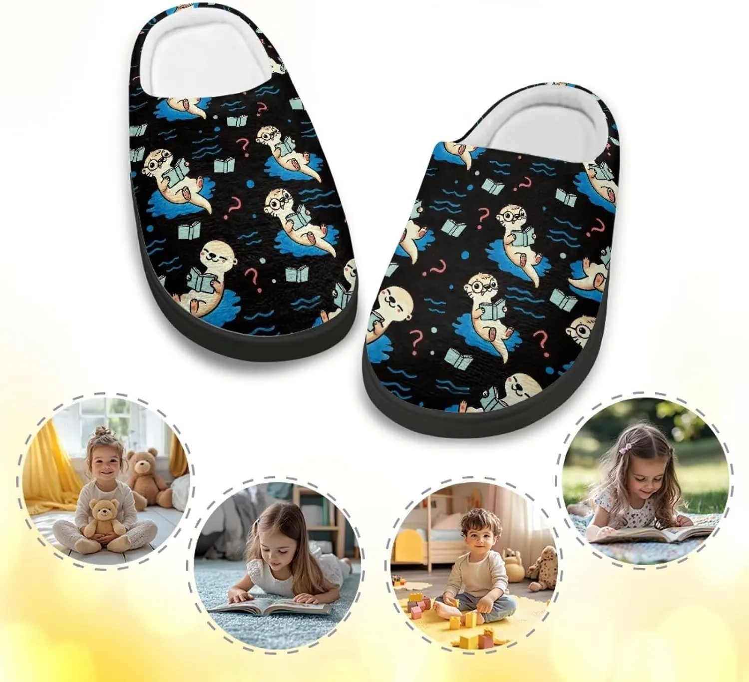 Kids Fluffy Slippers for Winter, Warm Closed Toe Home Slippers, Soft Cozy Scuff Slippers for Boys Girls