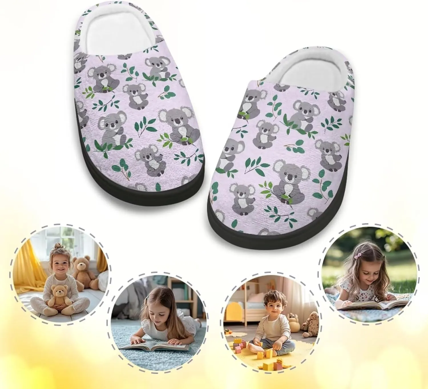 Kids Fluffy Slippers for Winter, Warm Closed Toe Home Slippers, Soft Cozy Scuff Slippers for Boys Girls