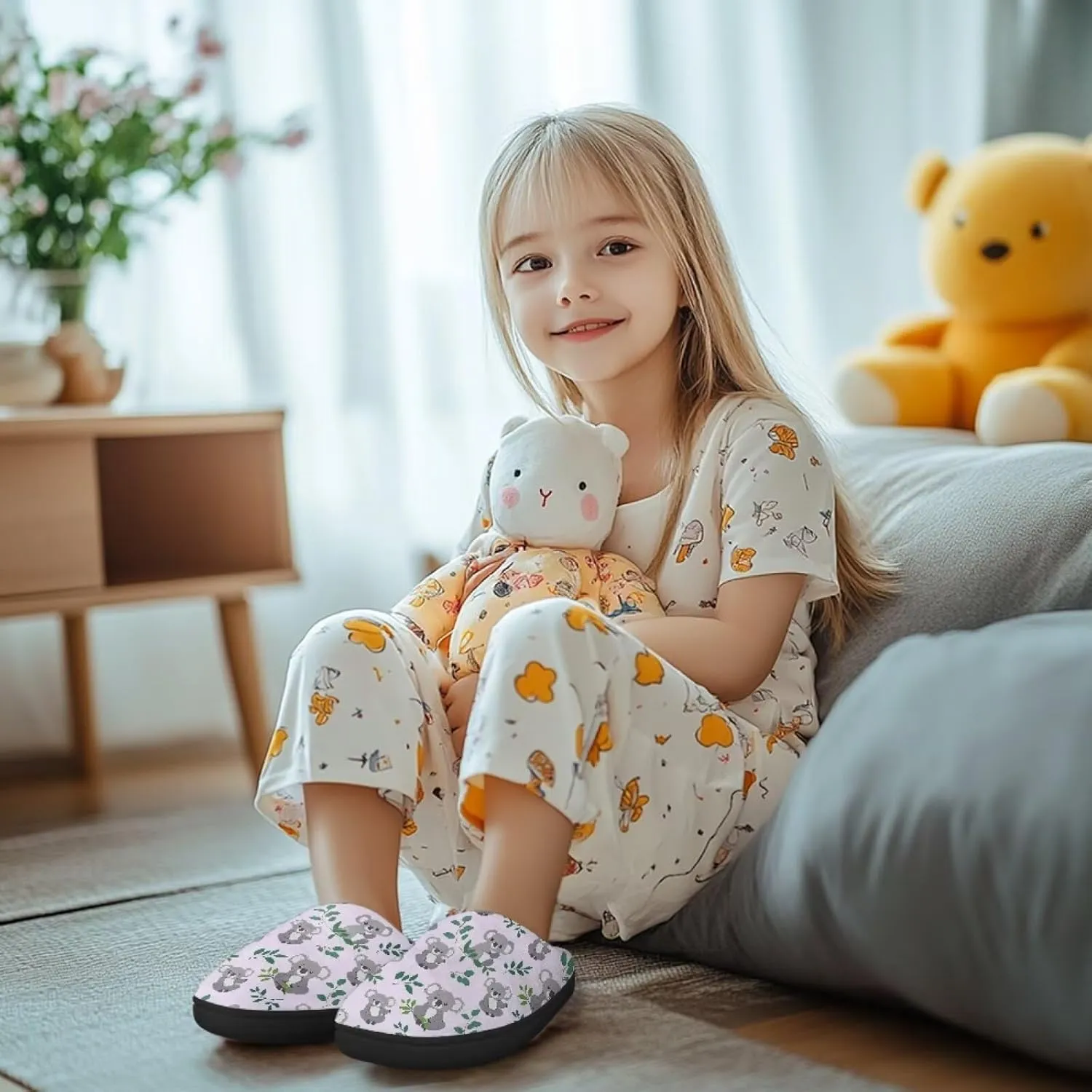 Kids Fluffy Slippers for Winter, Warm Closed Toe Home Slippers, Soft Cozy Scuff Slippers for Boys Girls