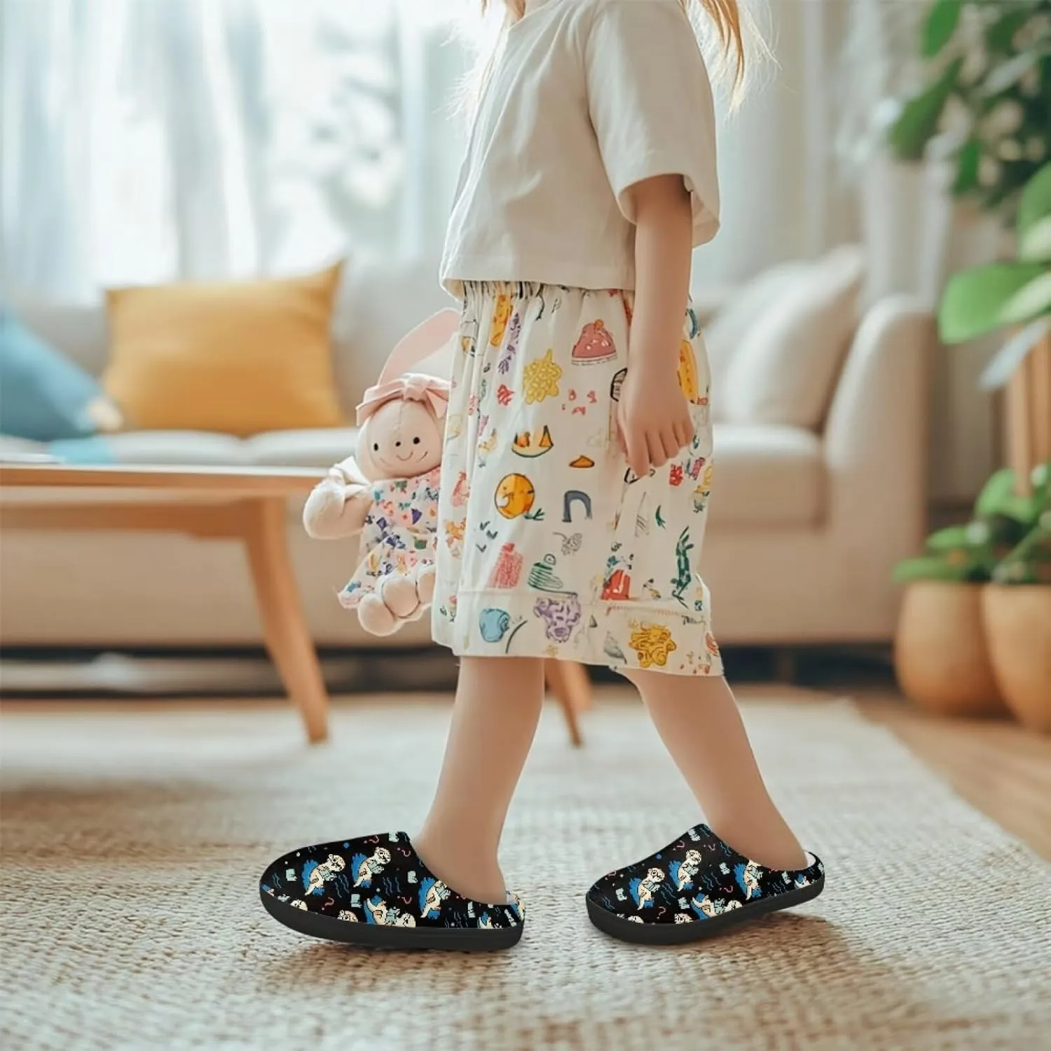 Kids Fluffy Slippers for Winter, Warm Closed Toe Home Slippers, Soft Cozy Scuff Slippers for Boys Girls