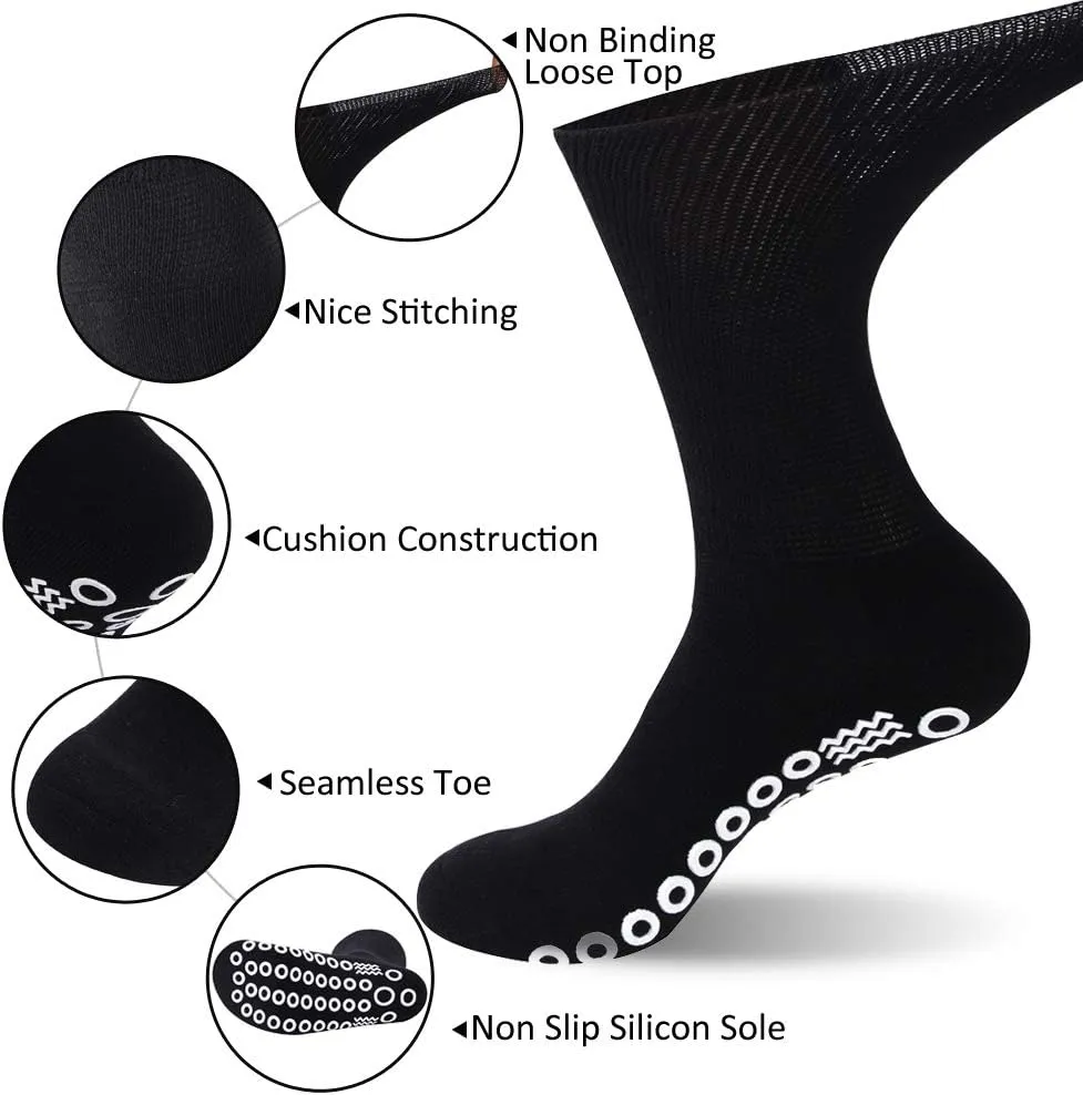 KitNSox Non-Skid Diabetic Socks for Men Women, Non-Binding Moisture Wicking Cushioned Non Slip Crew Grip Socks