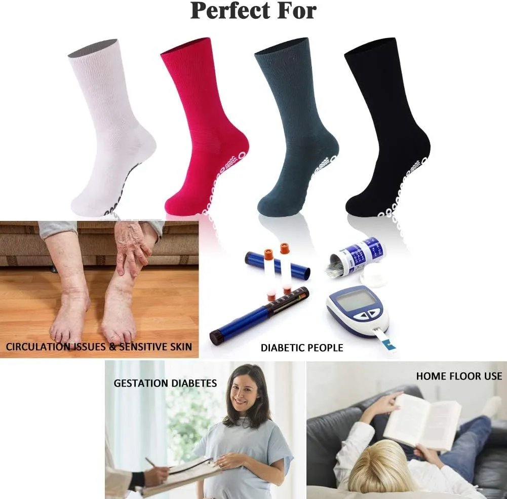 KitNSox Non-Skid Diabetic Socks for Men Women, Non-Binding Moisture Wicking Cushioned Non Slip Crew Grip Socks
