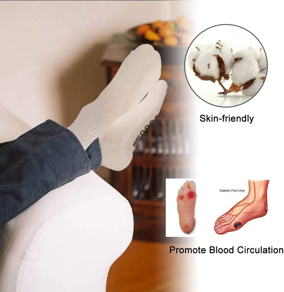 KitNSox Non-Skid Diabetic Socks for Men Women, Non-Binding Moisture Wicking Cushioned Non Slip Crew Grip Socks