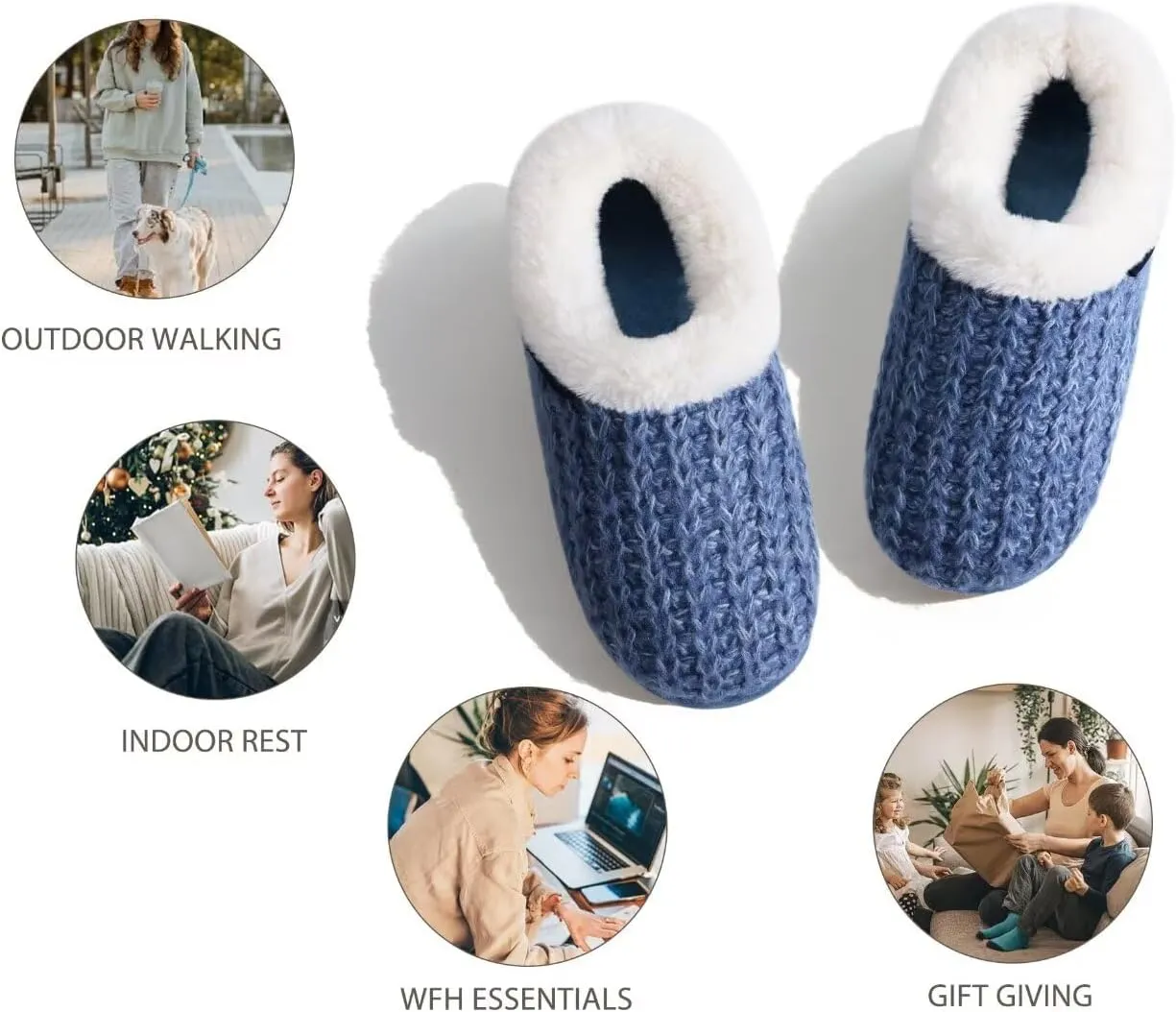 KuaiLu Womens House Platform Slippers Cozy Fuzzy Plush Knit Slipper Ladies Warm Fur Lined Winter Slip On Home Bedroom Thick Cushion Shoes Indoor Outdoor Hard Sole