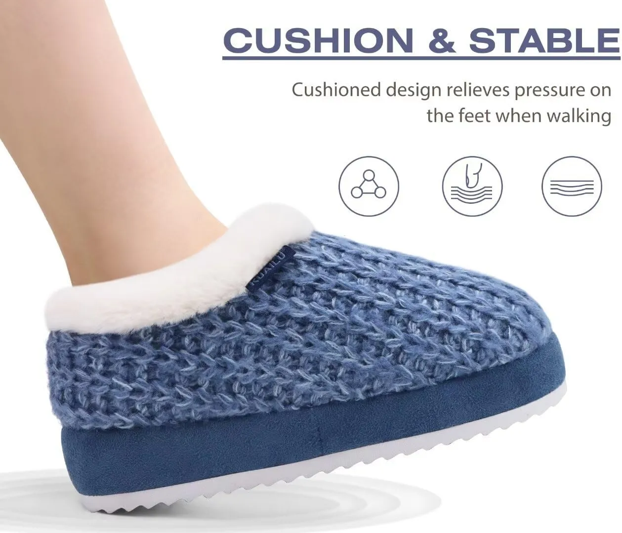 KuaiLu Womens House Platform Slippers Cozy Fuzzy Plush Knit Slipper Ladies Warm Fur Lined Winter Slip On Home Bedroom Thick Cushion Shoes Indoor Outdoor Hard Sole