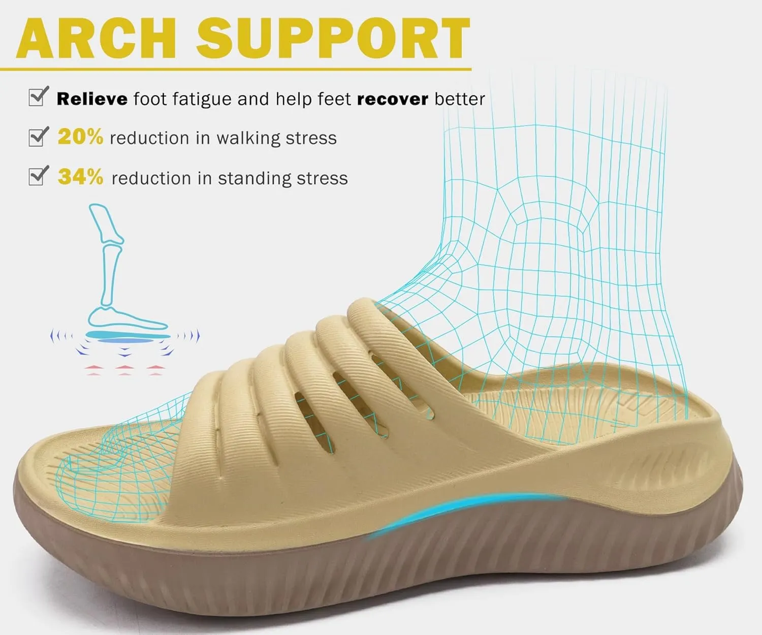 KuaiLu Womens Recovery Sandals With Comfortable Plantar Fasciitis Support,Ladies Orthotic Open Toe Sport Slides Thick Cushion Reduces Stress on Feet,Joints & Back Post-Exercise