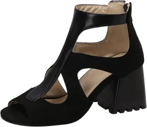 Ladies Fashion Flock Leather Stitching Hollowed Fishmouth Thick High Heeled Back Zippered Sandals Wedge Sandals Platform