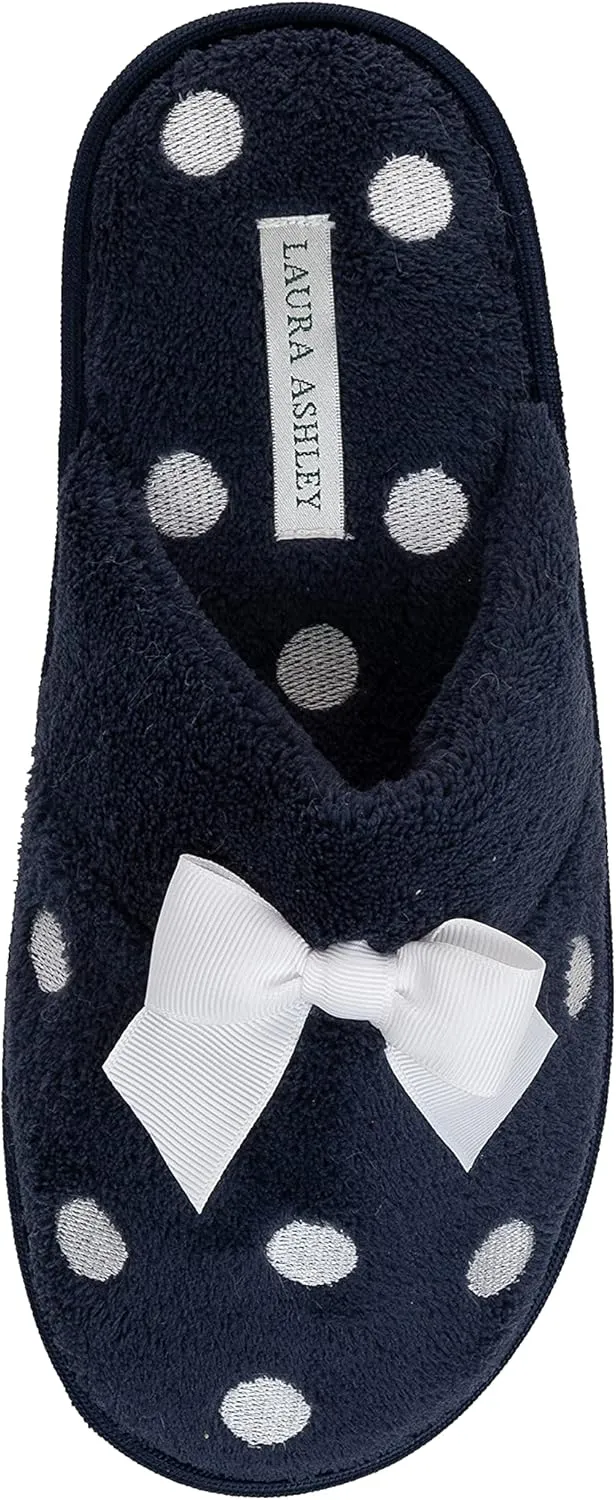 Laura Ashley Ladies Embroidered Soft Terry Scuff Slipper