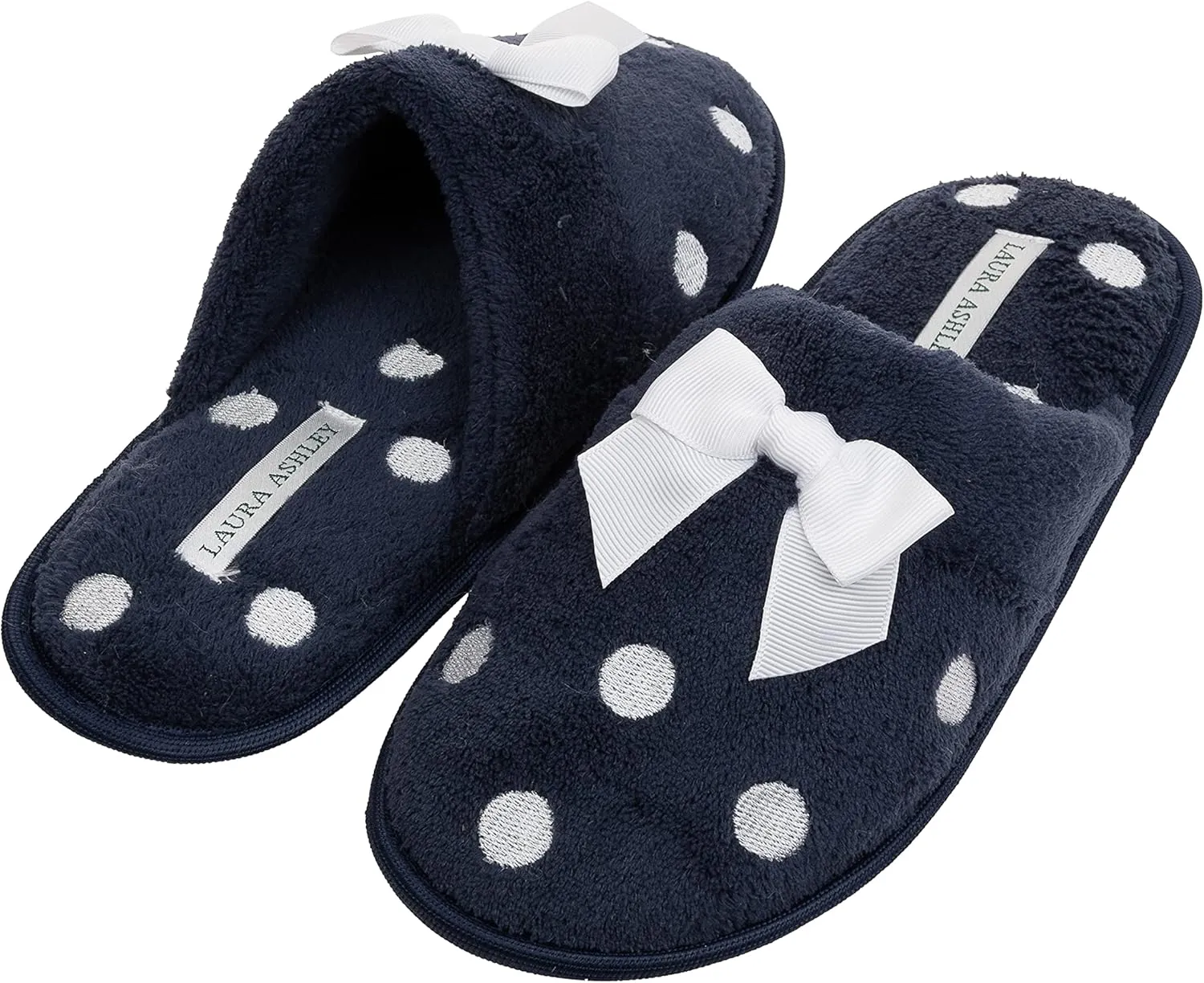 Laura Ashley Ladies Embroidered Soft Terry Scuff Slipper