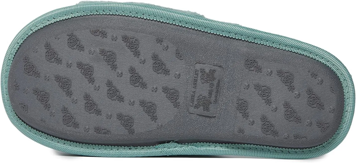 Laura Ashley Soft Terry Knot Scuff Slippers for Women - Comfy Non Slip Closed Toe Bedroom Slipper - Cozy Slide On Womens House Slippers