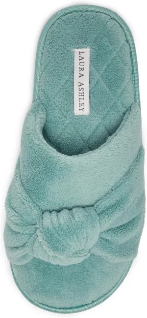 Laura Ashley Soft Terry Knot Scuff Slippers for Women - Comfy Non Slip Closed Toe Bedroom Slipper - Cozy Slide On Womens House Slippers