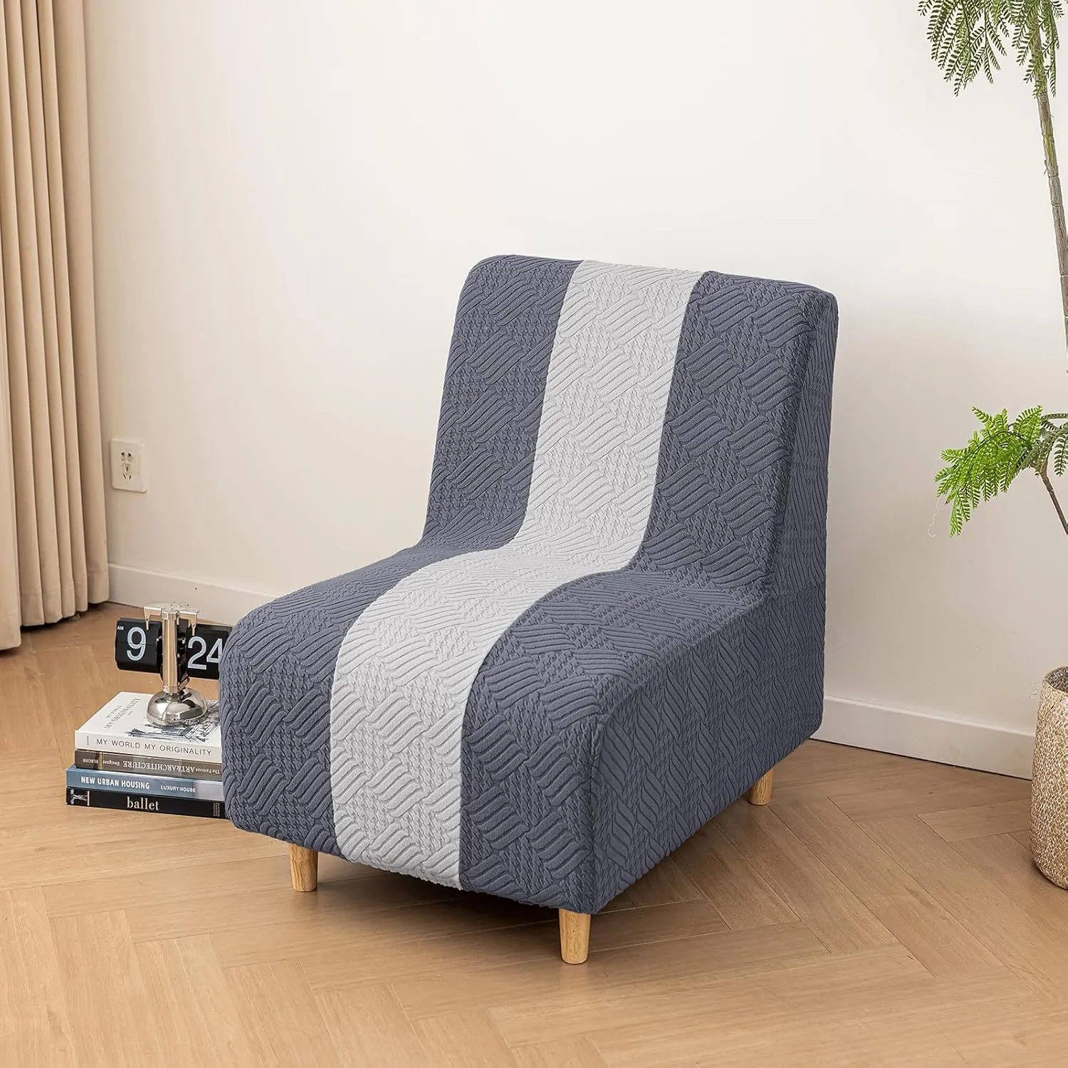 Lavish Cover Stretchy Jacquard Armless Chair Slipcover Accent Chair Cover for Living Room Chairs and Slipper Chairs(BlueGray LightGrey, Jacquard)