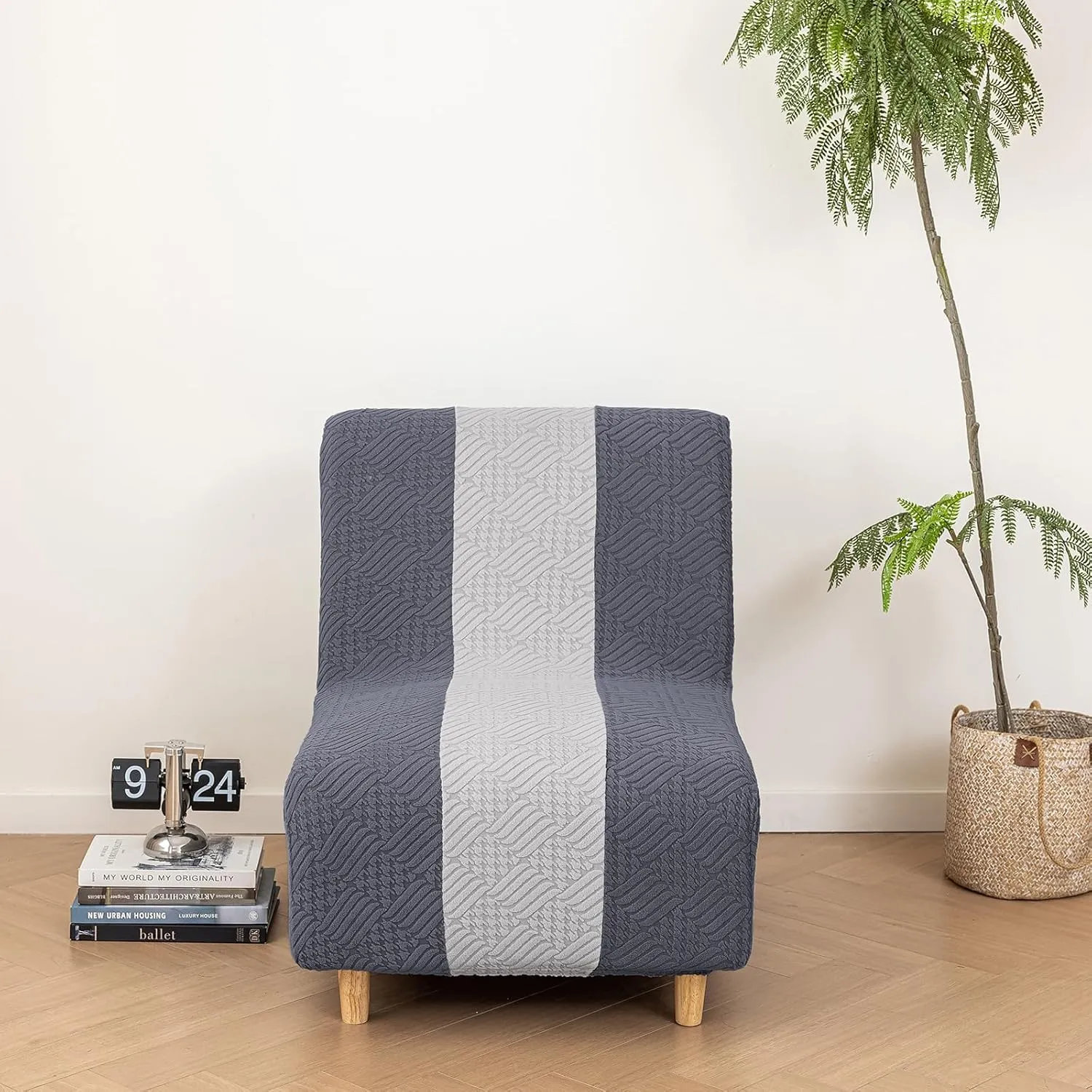 Lavish Cover Stretchy Jacquard Armless Chair Slipcover Accent Chair Cover for Living Room Chairs and Slipper Chairs(BlueGray LightGrey, Jacquard)
