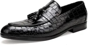 Leather Loafers Shoes for Mens, Crocodile Printed Slip On Dress Loafers Casual Leather Dress Shoes for Mens Business Weddings Party Shoes
