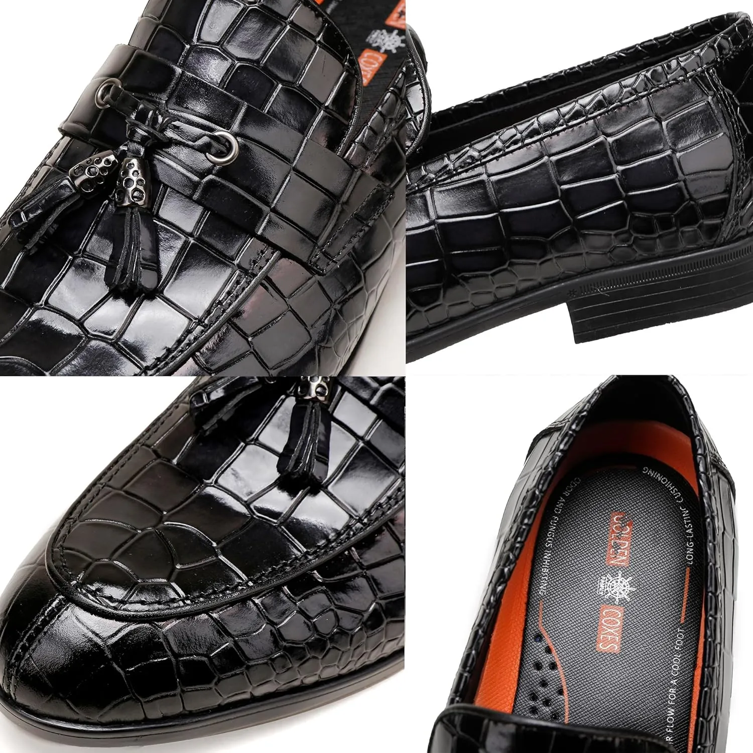 Leather Loafers Shoes for Mens, Crocodile Printed Slip On Dress Loafers Casual Leather Dress Shoes for Mens Business Weddings Party Shoes