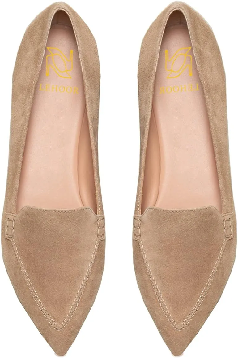 LEHOOR Women Casual Pointed Toe Loafer Flats Shoes Slip On Suede Penny Loafers Flat Heel Closed Pointy Toe Driver Coach Office Loafers Crocodile Snakeskin Flats Dressy Comfort Fall Retro 4-11 M US