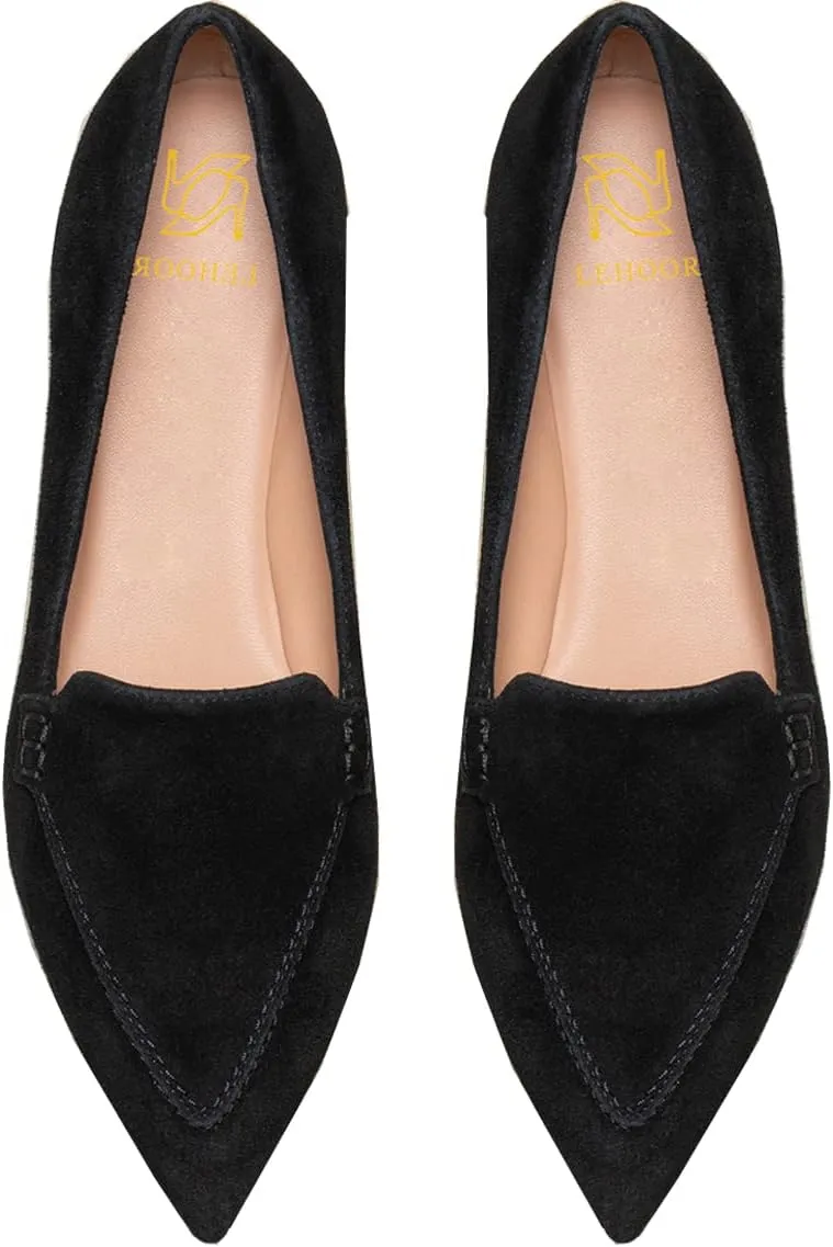 LEHOOR Women Casual Pointed Toe Loafer Flats Shoes Slip On Suede Penny Loafers Flat Heel Closed Pointy Toe Driver Coach Office Loafers Crocodile Snakeskin Flats Dressy Comfort Fall Retro 4-11 M US