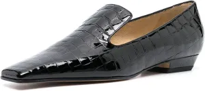 LEHOOR Women Patent Loafers Flats Square Toe Crocodile Dress Shoes Slip On 1 inch Flat Heel Loafer Shoes Crocodile Animal Print Fashion Office Work Loafers Formal Business Casual 4-11 M US