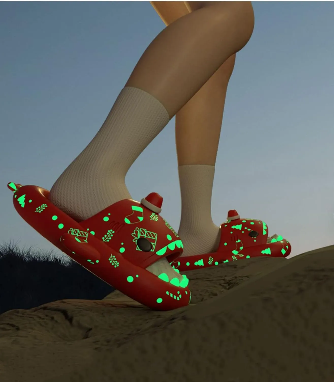 LELEBEAR Christmas Shark Slides, Santa Shark Slides, Shark Slides Glow in the Dark