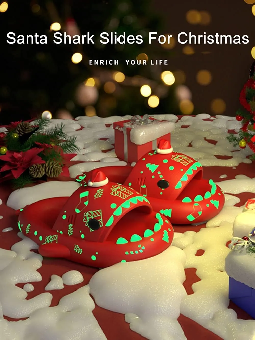 LELEBEAR Christmas Shark Slides, Santa Shark Slides, Shark Slides Glow in the Dark