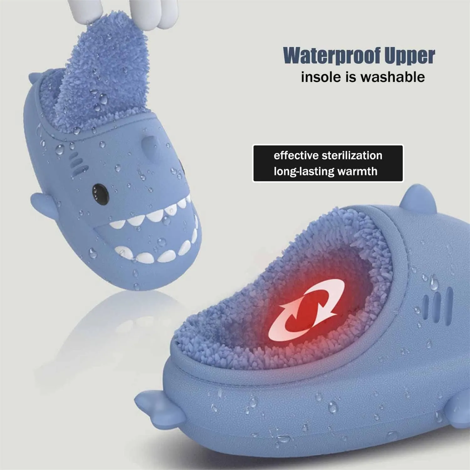 LELEBEAR Shark Slides Winter Warm Slippers, Adult Waterproof Unisex Winter Warm Plush Comfy Non-Slip Shark Slippers