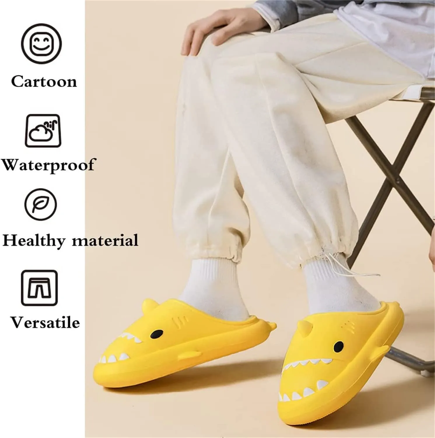LELEBEAR Shark Slides Winter Warm Slippers, Adult Waterproof Unisex Winter Warm Plush Comfy Non-Slip Shark Slippers
