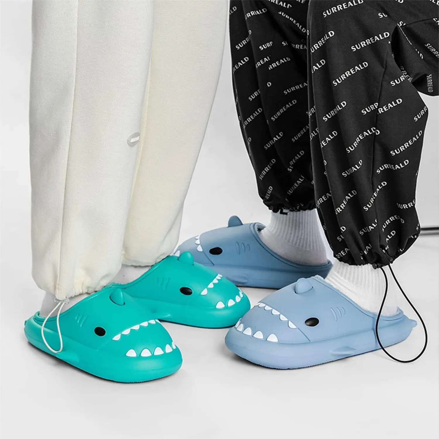 LELEBEAR Shark Slides Winter Warm Slippers, Adult Waterproof Unisex Winter Warm Plush Comfy Non-Slip Shark Slippers