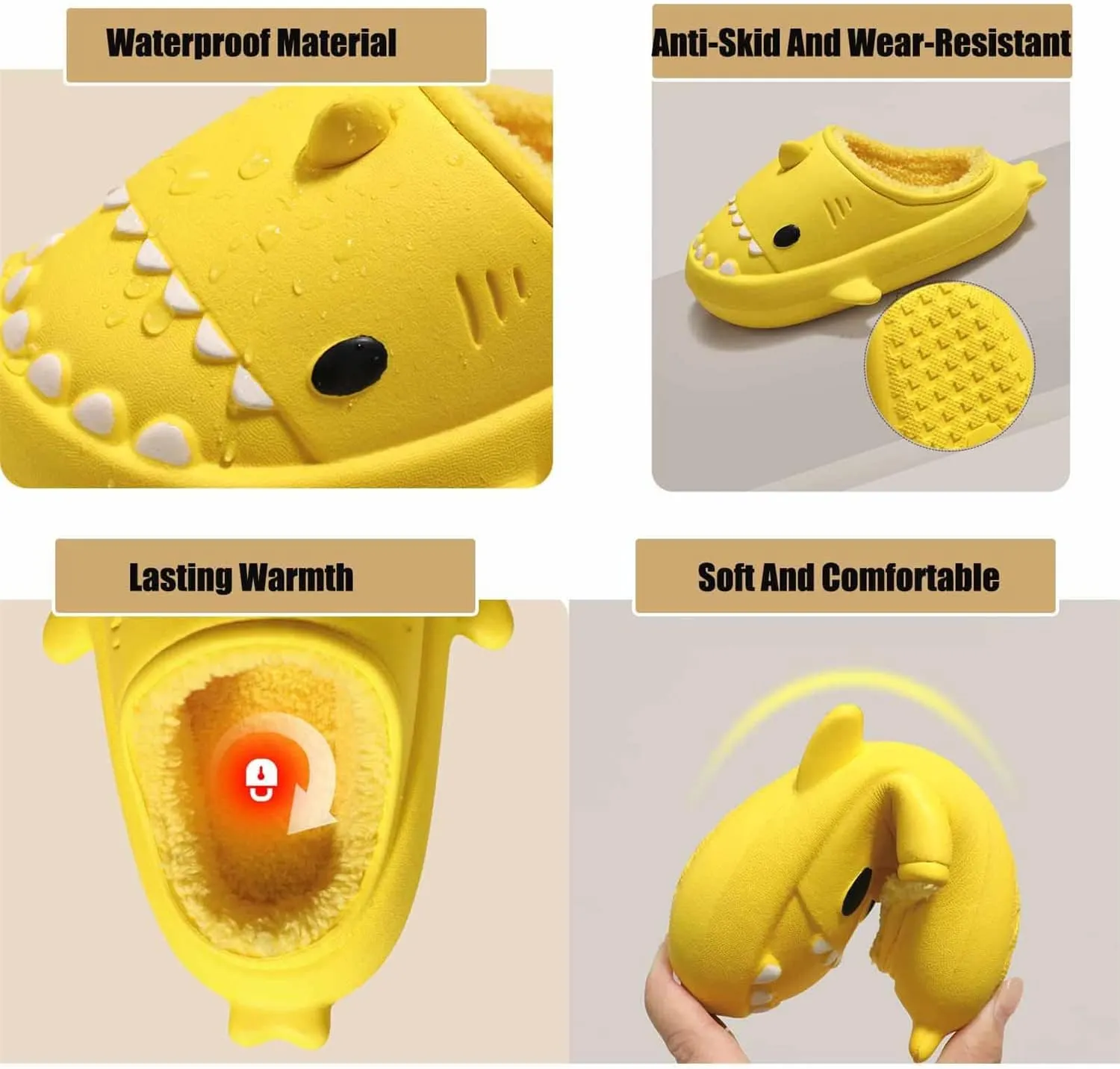 LELEBEAR Shark Slides Winter Warm Slippers, Adult Waterproof Unisex Winter Warm Plush Comfy Non-Slip Shark Slippers