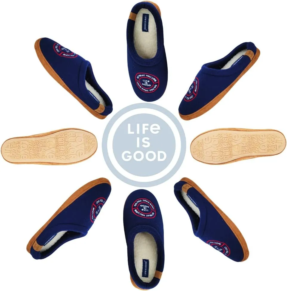 Life is Good Men's Open Back Fleece Slipper, 303593M - Suede & Fleece Indoor/Outdoor Plush & Cozy with Soft Foam & Rubber Sole Slippers