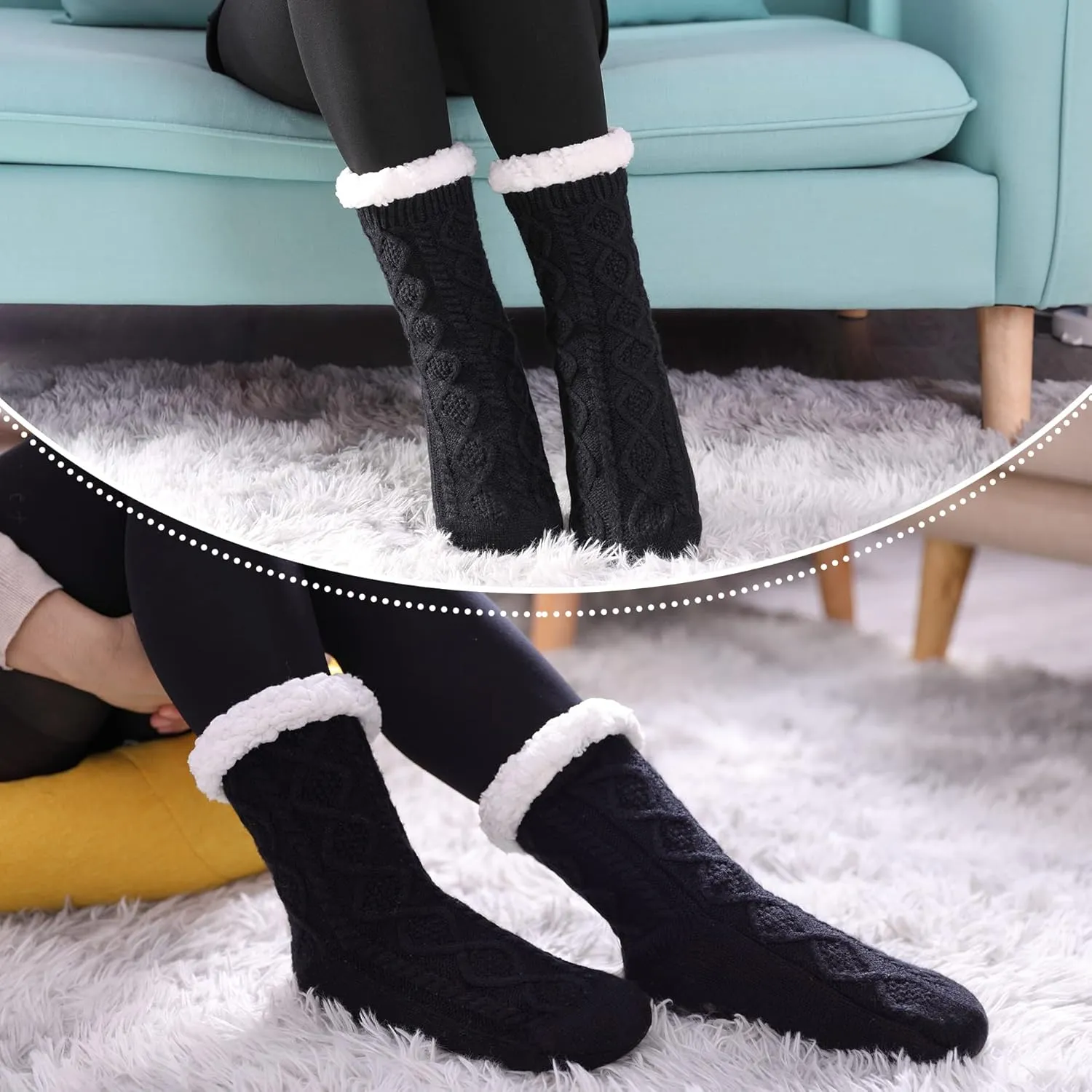 LINEMIN Womens Slipper Socks Winter Warm Fleece Lined Socks Cozy Soft Thick Fuzzy Non Slip Indoor Christmas Socks
