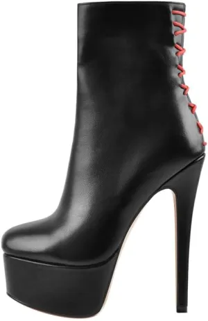 LISHAN Women's Platform 6in Stiletto Heel Black Ankle High Boots