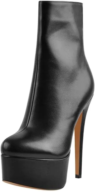 LISHAN Women's Platform 6in Stiletto Heel Black Ankle High Boots
