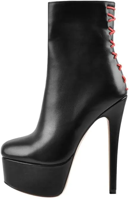 LISHAN Women's Platform 6in Stiletto Heel Black Ankle High Boots
