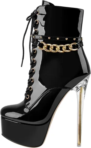 LISHAN Women's Platform 6in Stiletto Heel Black Ankle High Boots