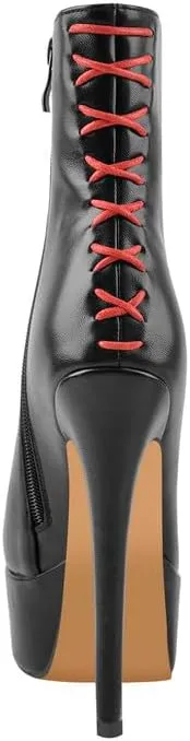 LISHAN Women's Platform 6in Stiletto Heel Black Ankle High Boots