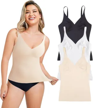 LODAY Compression Tank Tops for Women Tummy Control Shapewear Seamless Body Shaper Workout V-Neck Camisole Cami Tops