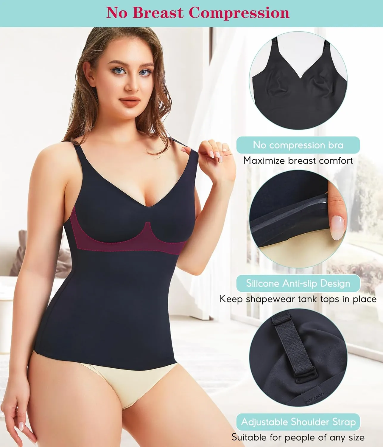 LODAY Compression Tank Tops for Women Tummy Control Shapewear Seamless Body Shaper Workout V-Neck Camisole Cami Tops