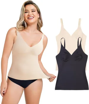 LODAY Compression Tank Tops for Women Tummy Control Shapewear Seamless Body Shaper Workout V-Neck Camisole Cami Tops