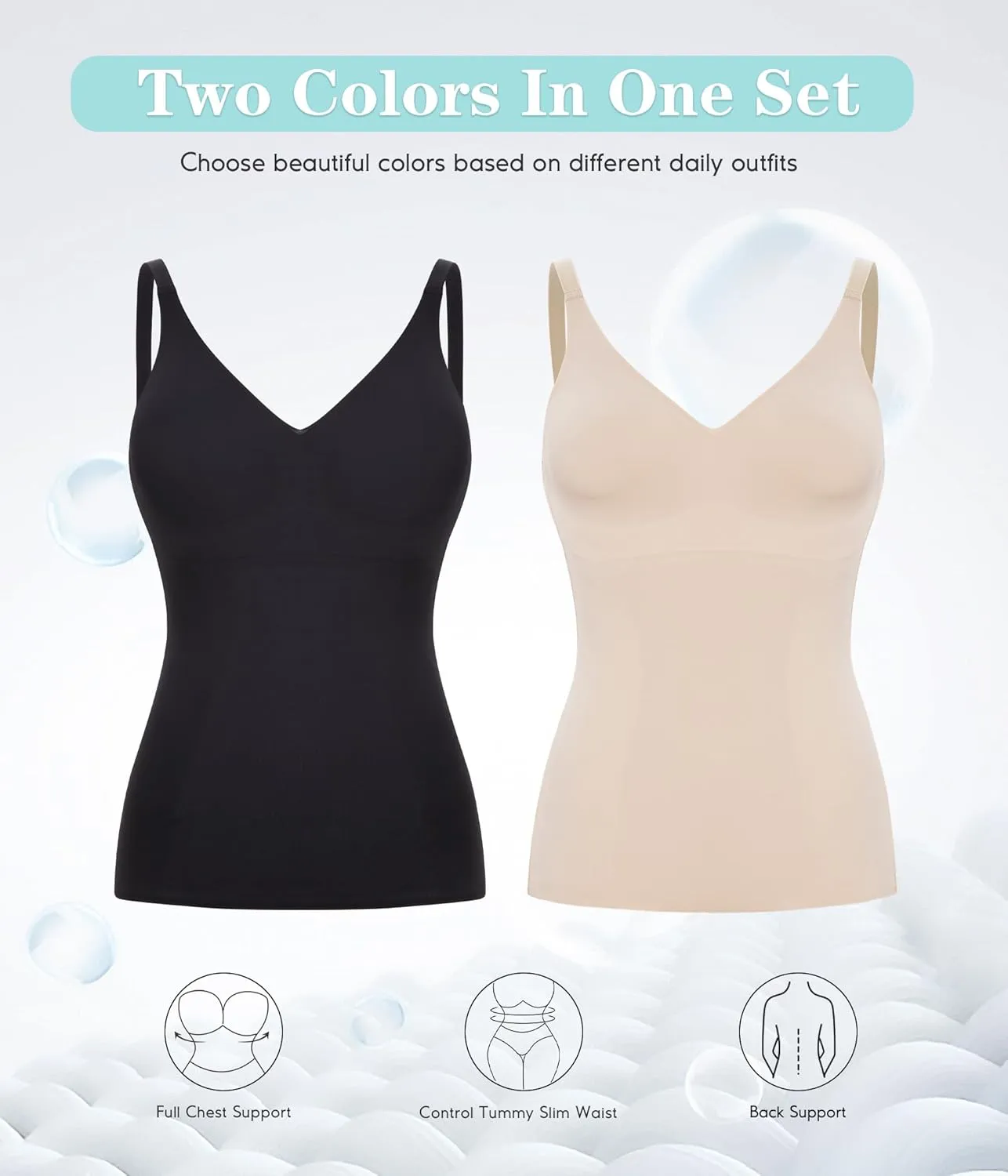 LODAY Compression Tank Tops for Women Tummy Control Shapewear Seamless Body Shaper Workout V-Neck Camisole Cami Tops