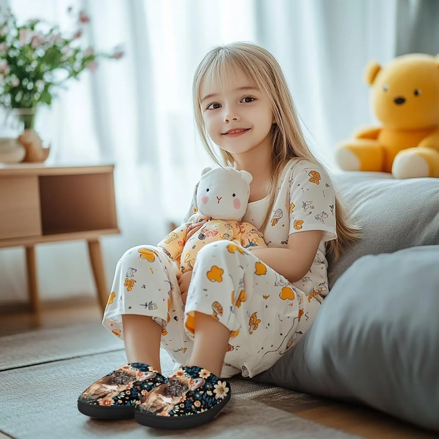 Lotusorchid Sleep Slipper for Kids, Warm Cozy Girls Bedroom Slipper Memory Foam House Slipper for Boys, Non Slip House Shoes Indoor Outdoor