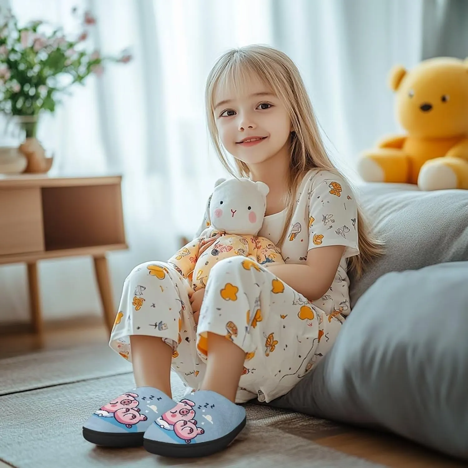 Lotusorchid Sleep Slipper for Kids, Warm Cozy Girls Bedroom Slipper Memory Foam House Slipper for Boys, Non Slip House Shoes Indoor Outdoor
