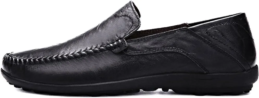 LOUECHY Men's Leather Slip-On Loafer Lightweight Driving Shoes Casual Moccasin Slipper