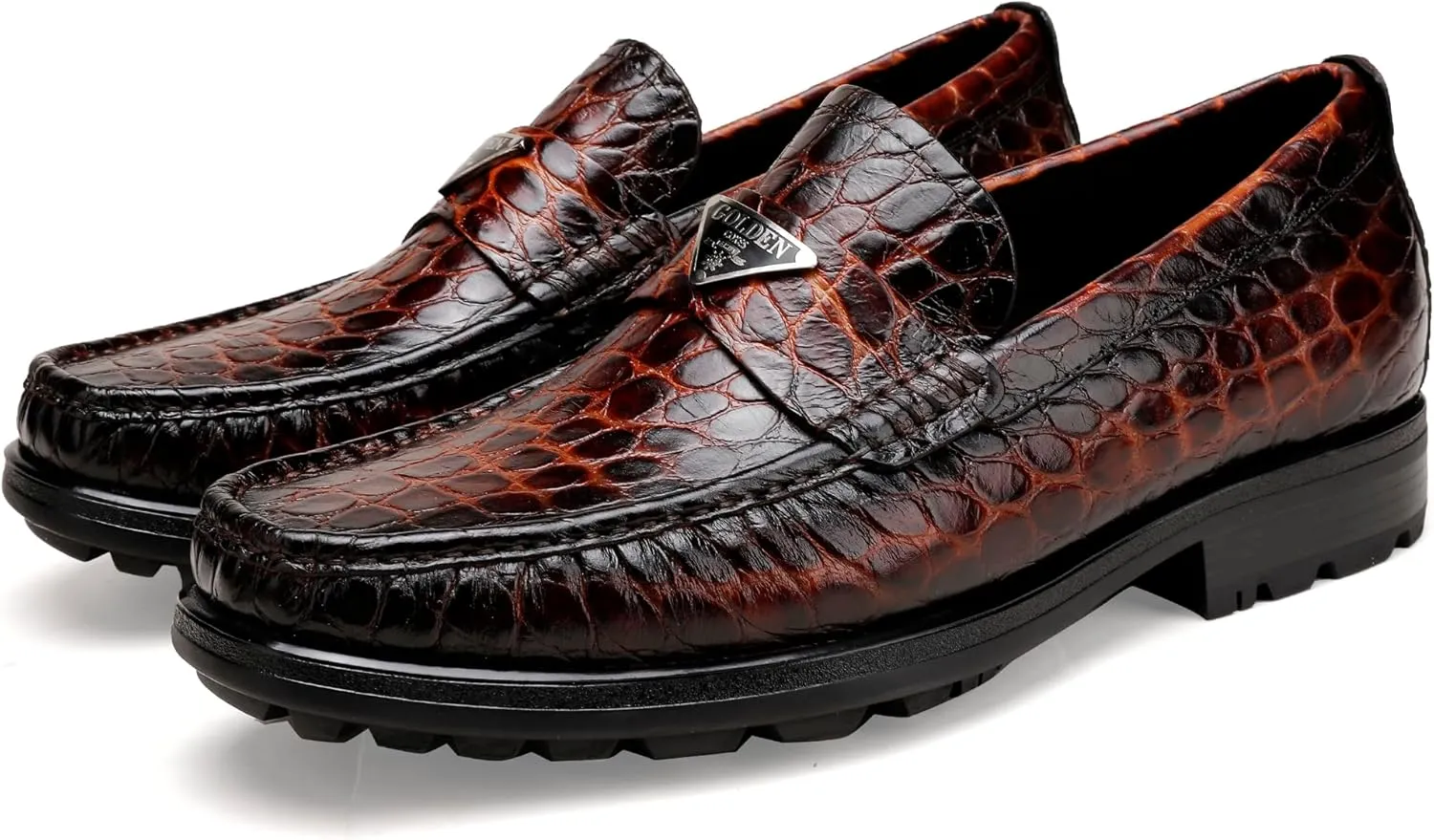 Luxury Leather Dress Shoes for Mens, Fashion Crocodile Printed Thick Sole Slip on Loafer Shoes for Gentleman, Business