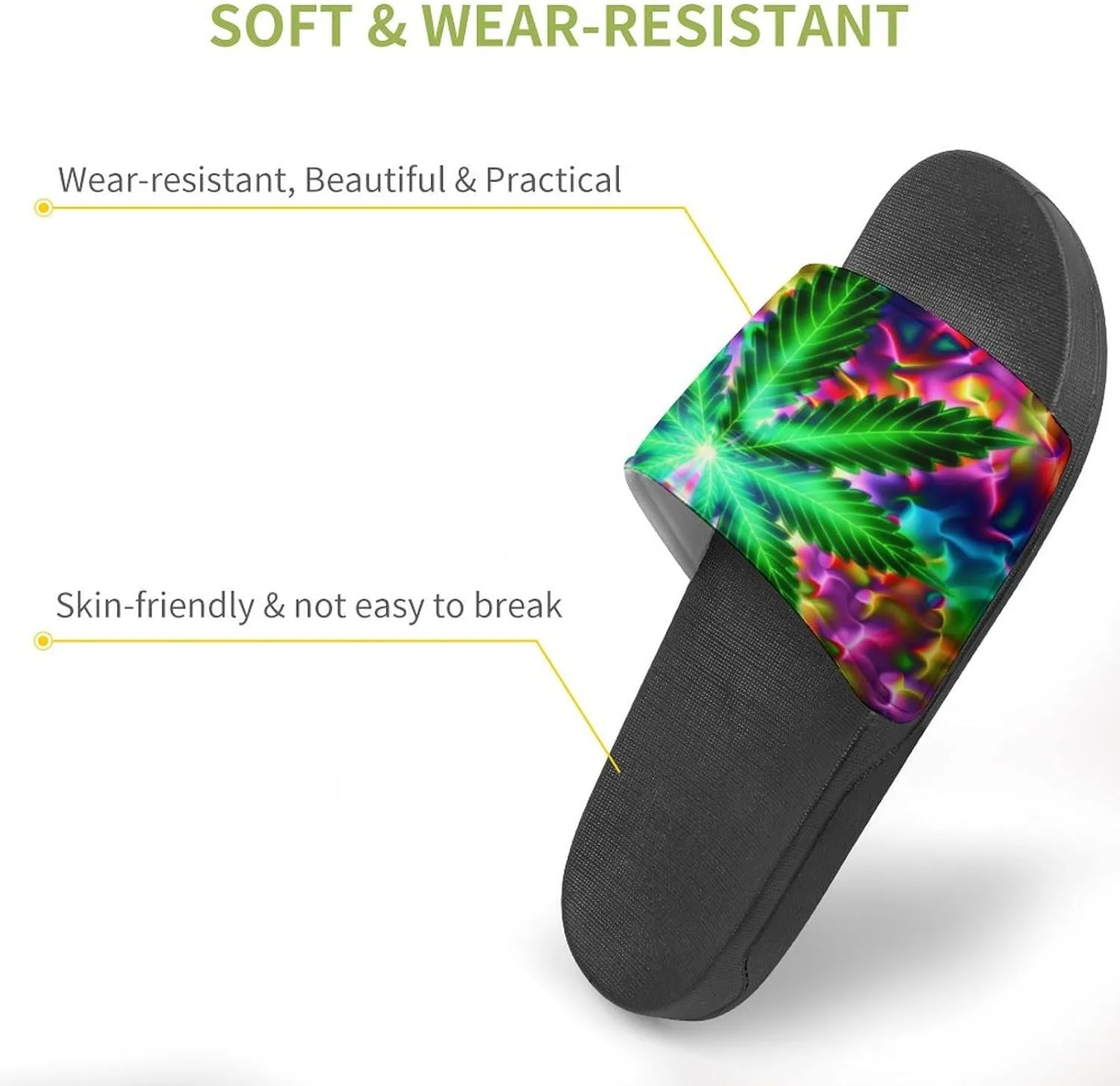 Marijuana Weed Leaf Hippie Slippers Shower Slipper In-Door Slipper Quick Drying Non-Slip Bathroom Pool Woman Man PVC