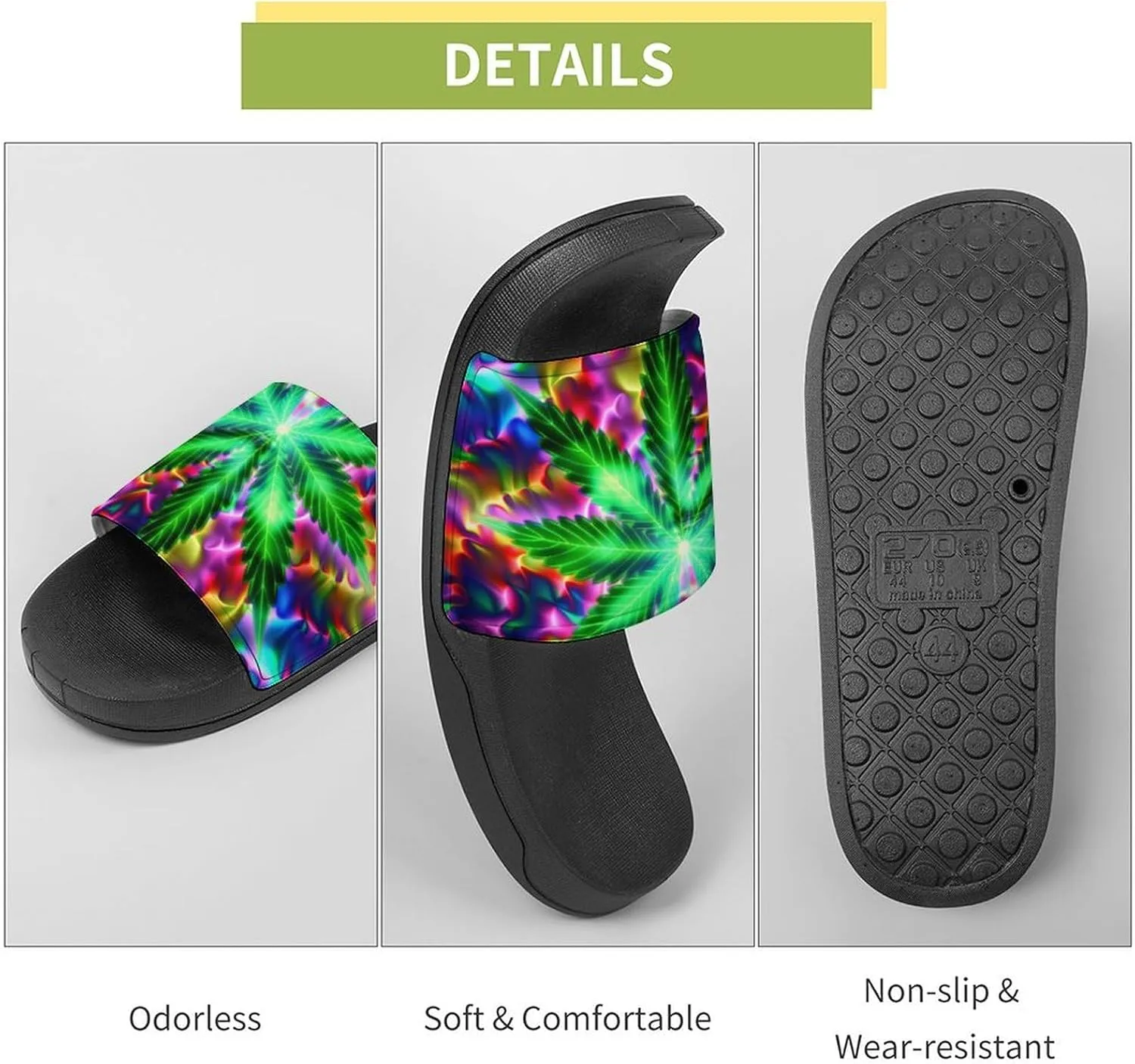 Marijuana Weed Leaf Hippie Slippers Shower Slipper In-Door Slipper Quick Drying Non-Slip Bathroom Pool Woman Man PVC