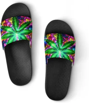 Marijuana Weed Leaf Hippie Slippers Shower Slipper In-Door Slipper Quick Drying Non-Slip Bathroom Pool Woman Man PVC