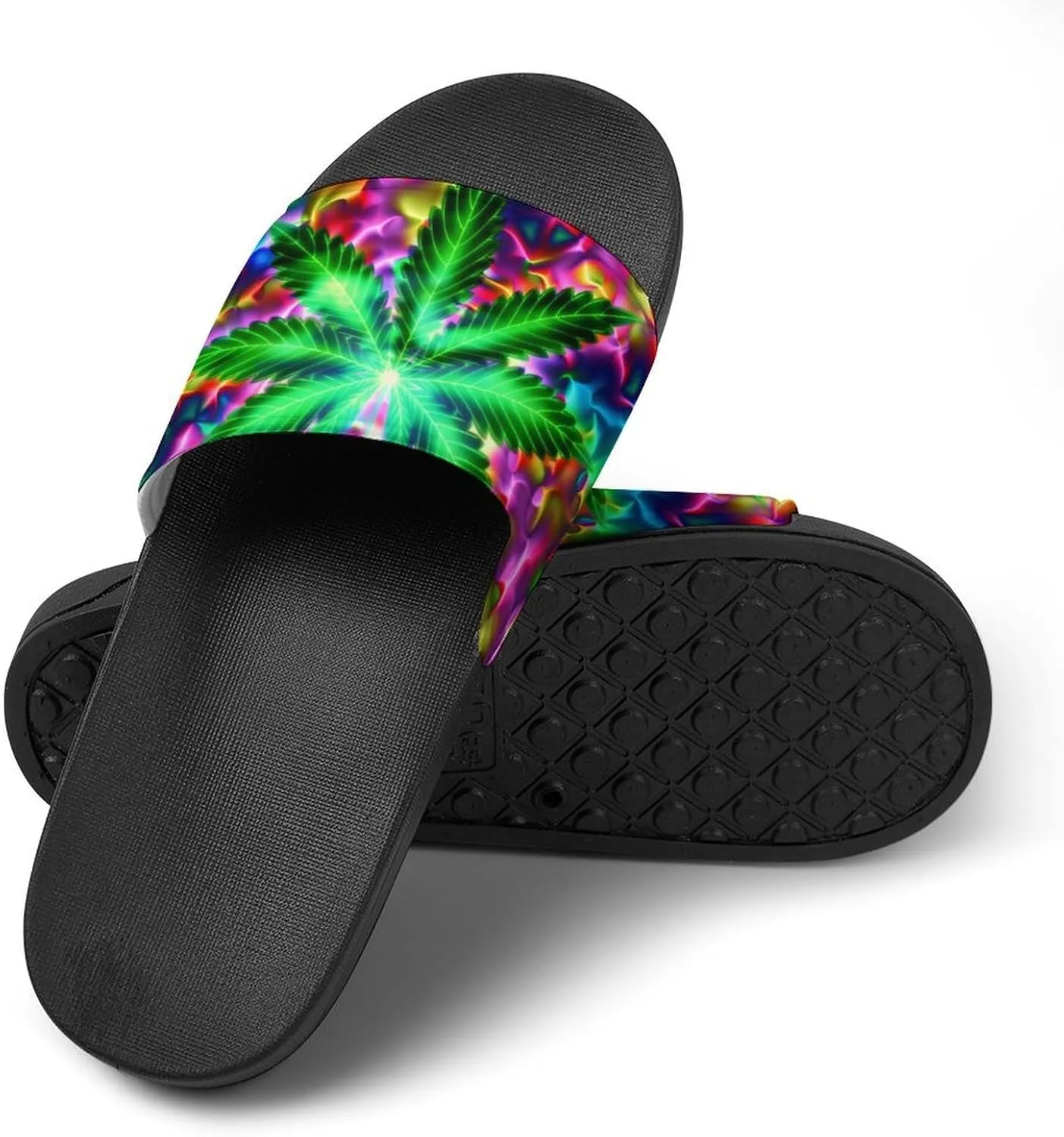 Marijuana Weed Leaf Hippie Slippers Shower Slipper In-Door Slipper Quick Drying Non-Slip Bathroom Pool Woman Man PVC